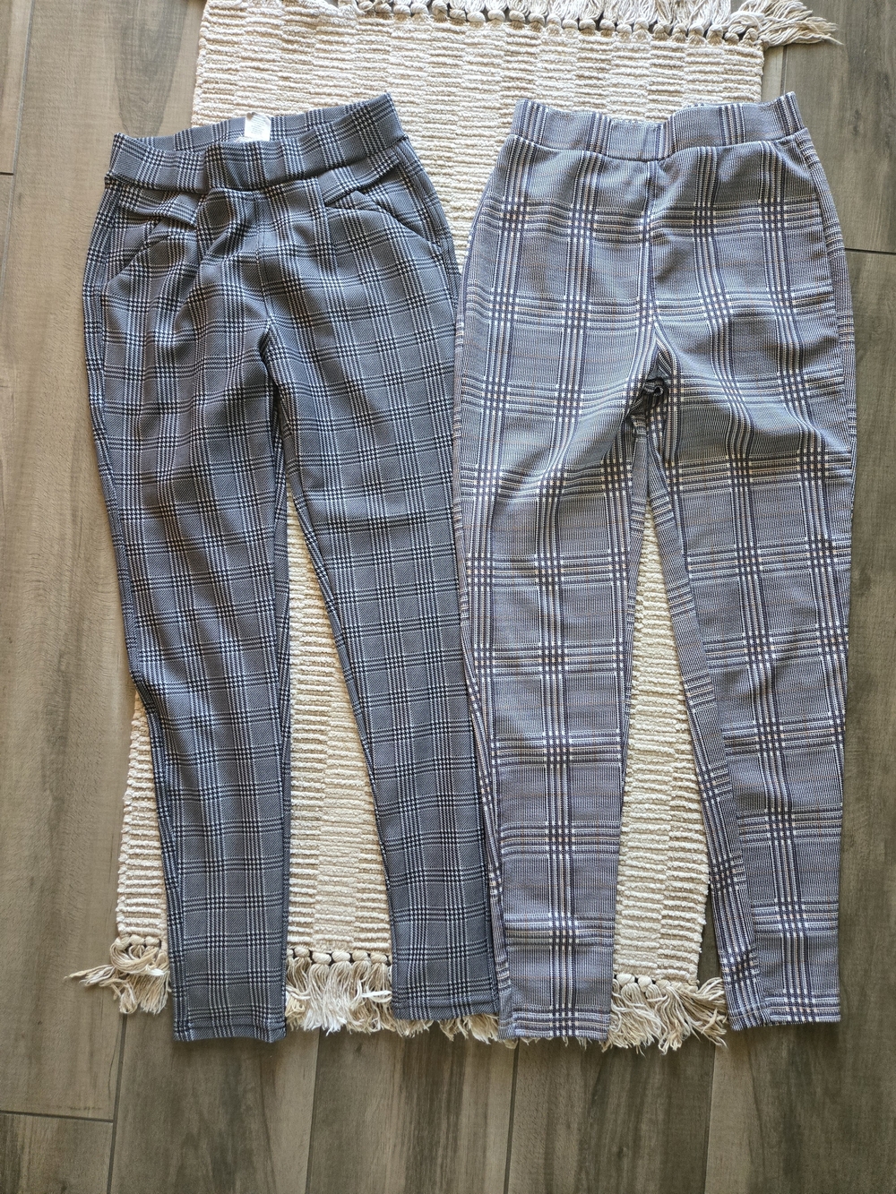 High-Rise Plaid Stretch Women's Pants — Gray